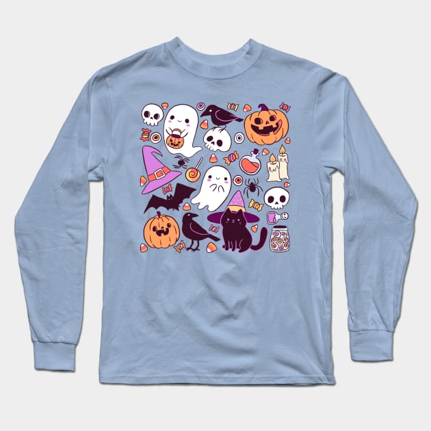 Cute and spooky halloween pattern Long Sleeve T-Shirt by Yarafantasyart